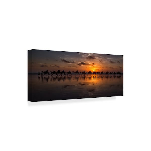 Louise Wolbers 'Sunset Camel Safari' Canvas Art,8x19